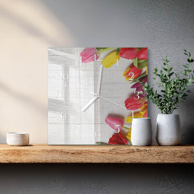 Vierkante glazen klok Tulpen
