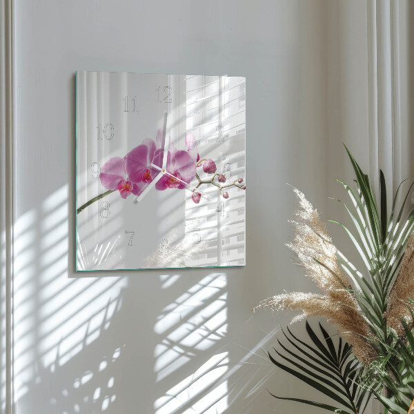 Vierkante glazen klok Orchidee
