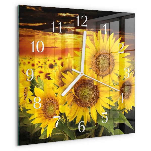 Vierkante glazen klok Zonnebloemen
