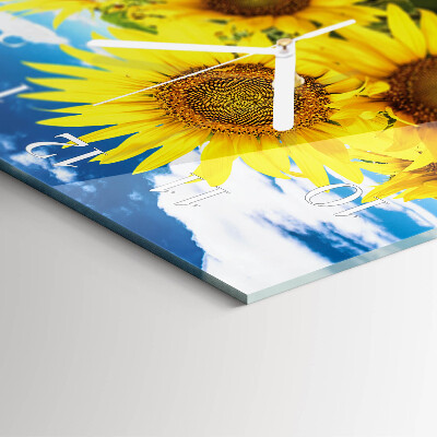 Vierkante glazen klok Zonnebloemen