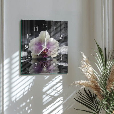 Vierkante glazen klok Orchidee