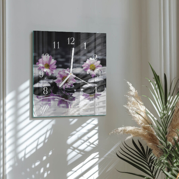 Vierkante glazen klok Bloemen