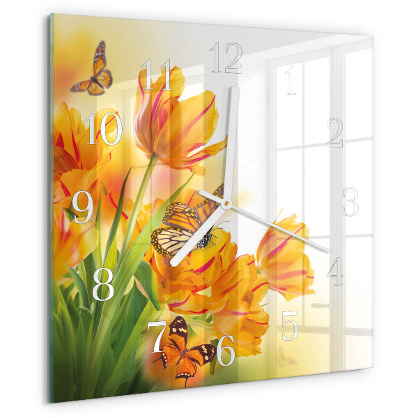Vierkante glazen klok Tulpen