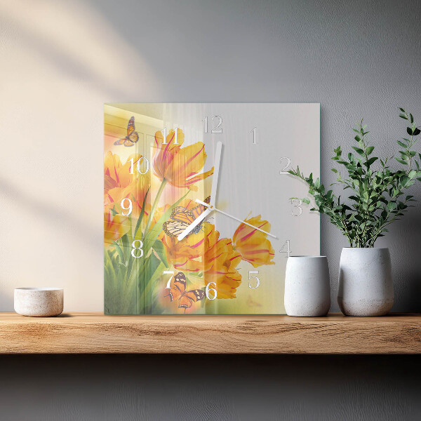 Vierkante glazen klok Tulpen