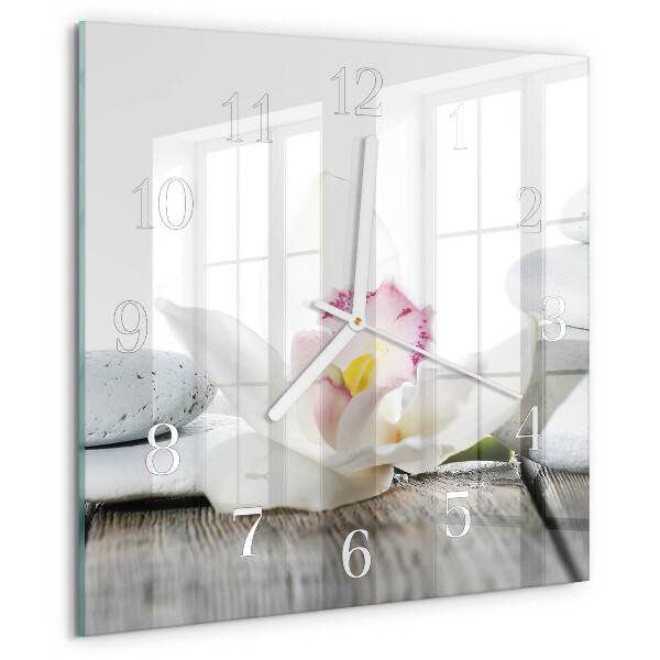 Vierkante glazen klok Orchidee