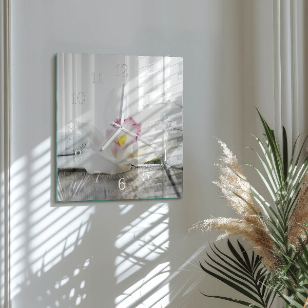 Vierkante glazen klok Orchidee