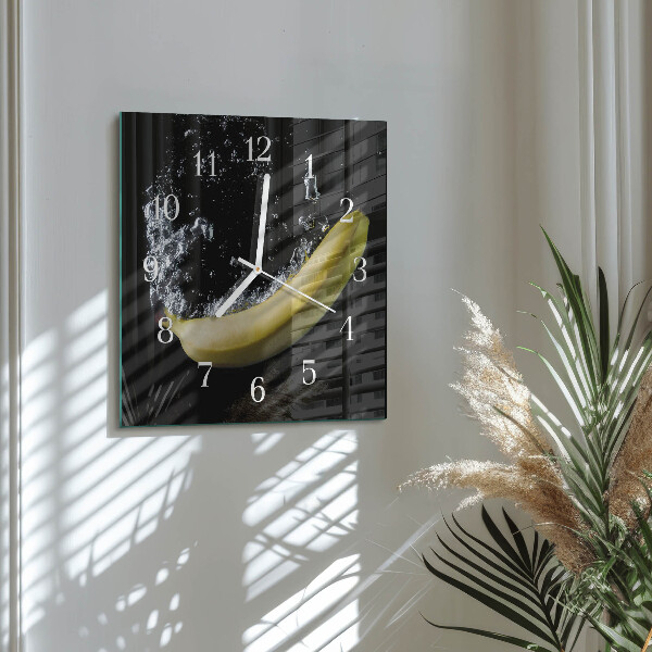 Vierkante glazen klok Banaan