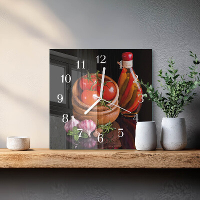 Vierkante glazen klok Tomaten en knoflook