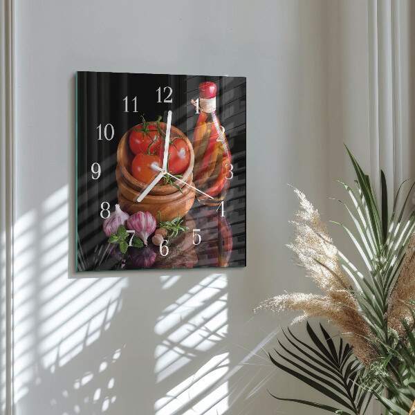 Vierkante glazen klok Tomaten en knoflook
