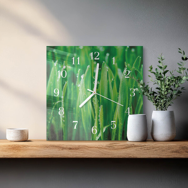 Vierkante glazen klok Groen gras