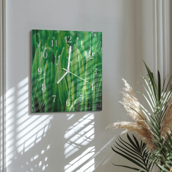 Vierkante glazen klok Groen gras