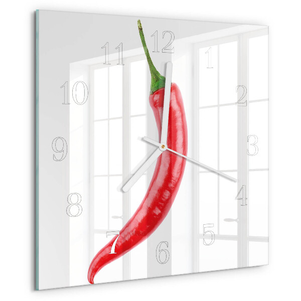 Vierkante glazen klok Chilipeper
