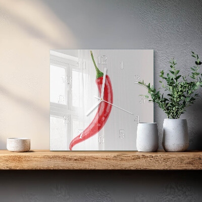 Vierkante glazen klok Chilipeper