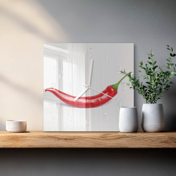 Vierkante glazen klok Chilipeper