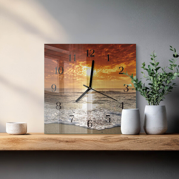 Vierkante glazen wandklok Strand Zee