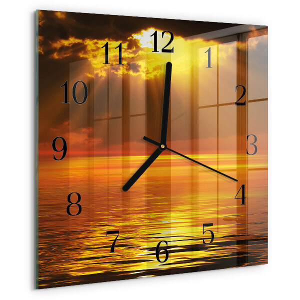 Vierkante glazen wandklok Zonsondergang