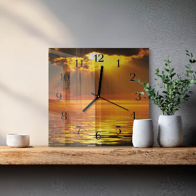 Vierkante glazen wandklok Zonsondergang
