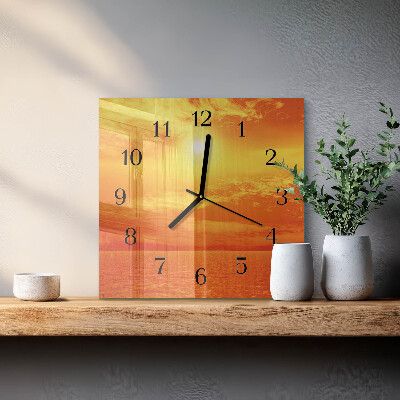 Vierkante glazen wandklok Zonnig
