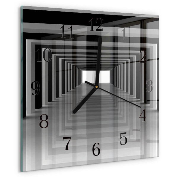 Vierkante glazen wandklok 3D-tunnel