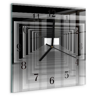 Vierkante glazen wandklok 3D-tunnel