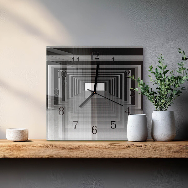 Vierkante glazen wandklok 3D-tunnel