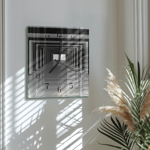 Vierkante glazen wandklok 3D-tunnel