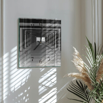 Vierkante glazen wandklok 3D-tunnel