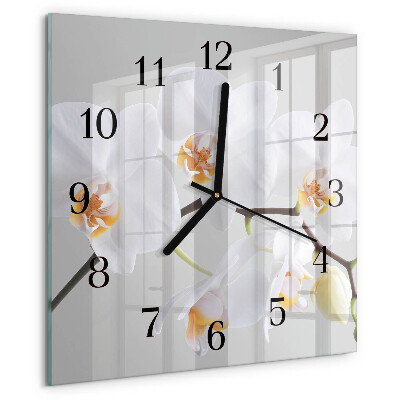 Vierkante glazen wandklok Orchidee