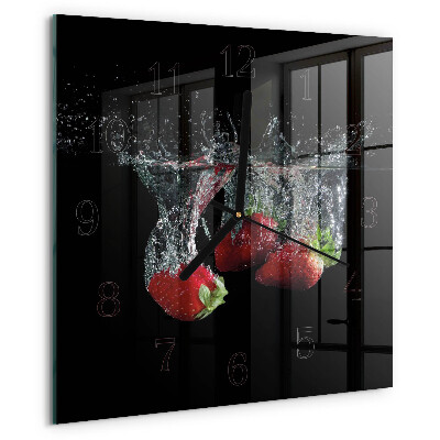 Vierkante glazen wandklok Aardbeien