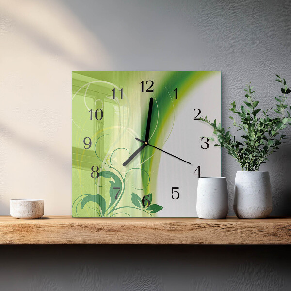 Vierkante glazen wandklok Bloemenpatroon