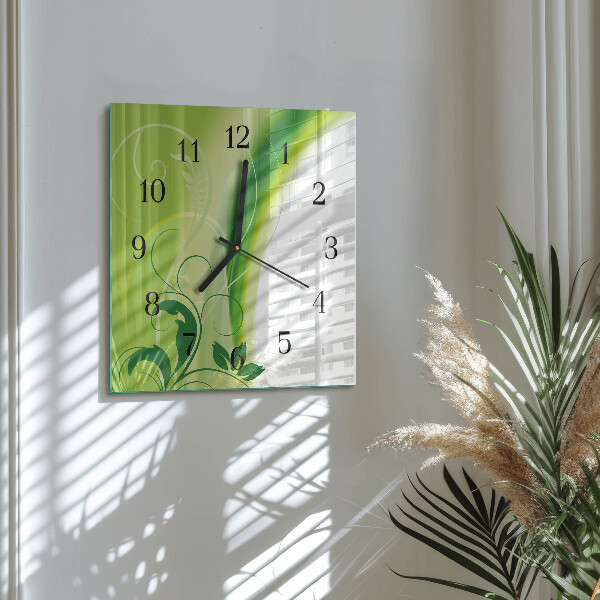 Vierkante glazen wandklok Bloemenpatroon