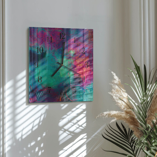 Vierkante glazen wandklok Kleurrijk schilderij
