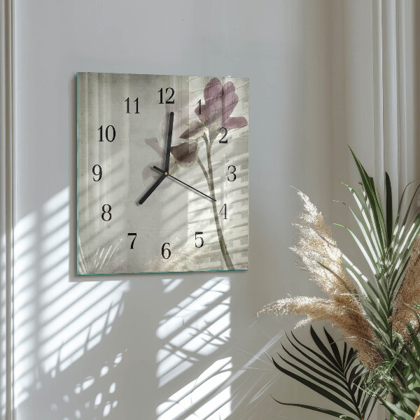 Vierkante glazen wandklok Vintage bloem
