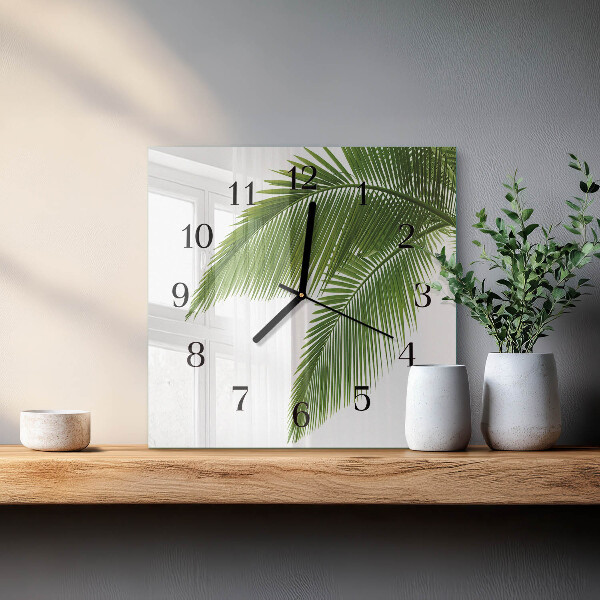Vierkante glazen wandklok Palmbladeren
