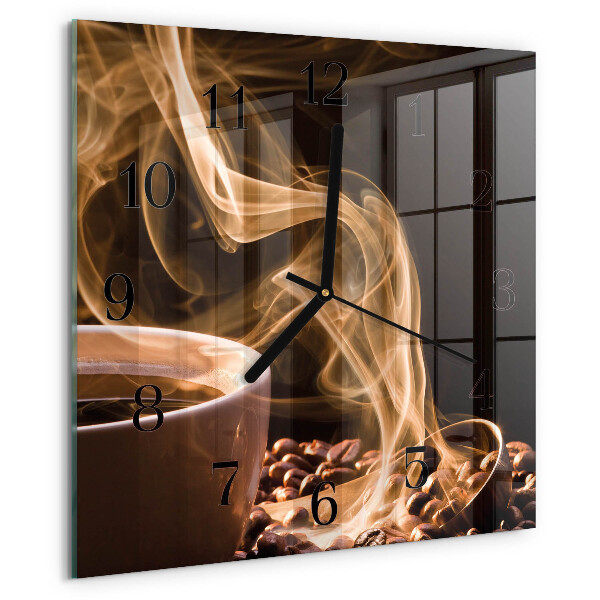 Vierkante glazen wandklok Kopje koffie