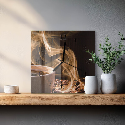 Vierkante glazen wandklok Kopje koffie