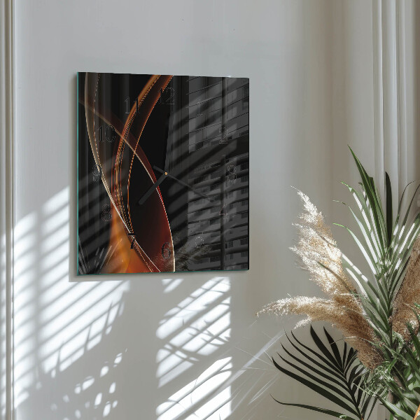 Vierkante glazen wandklok Abstracte lijnen