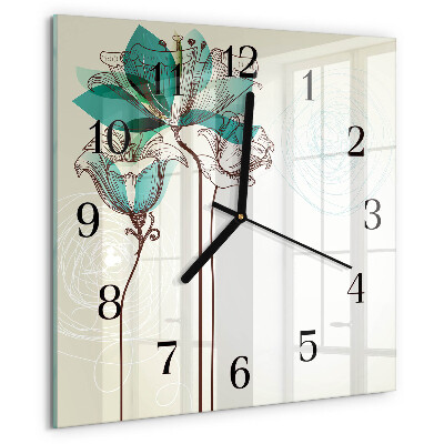 Vierkante glazen wandklok Vintage bloemen