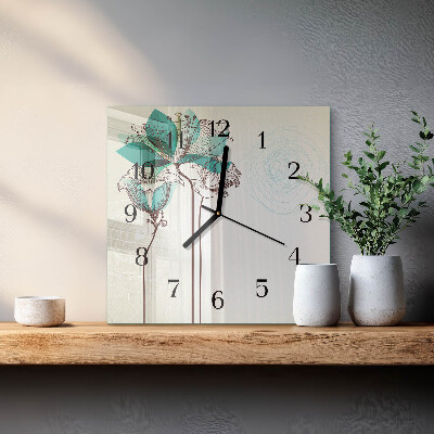 Vierkante glazen wandklok Vintage bloemen