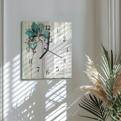 Vierkante glazen wandklok Vintage bloemen