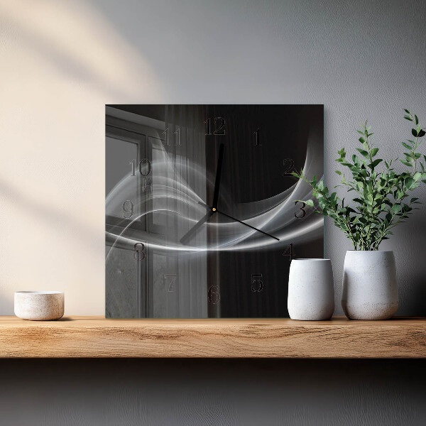Vierkante glazen wandklok Abstracte lijnen