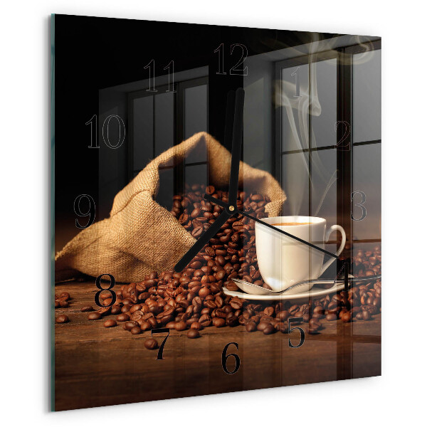 Vierkante glazen wandklok Koffiebonen