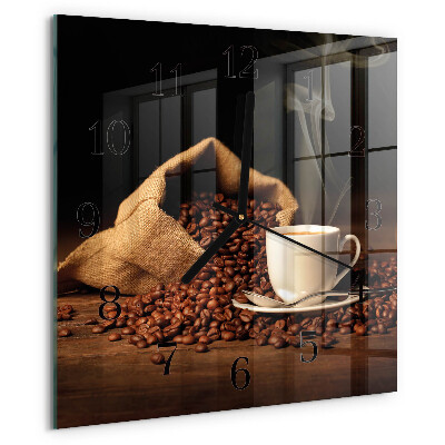Vierkante glazen wandklok Koffiebonen