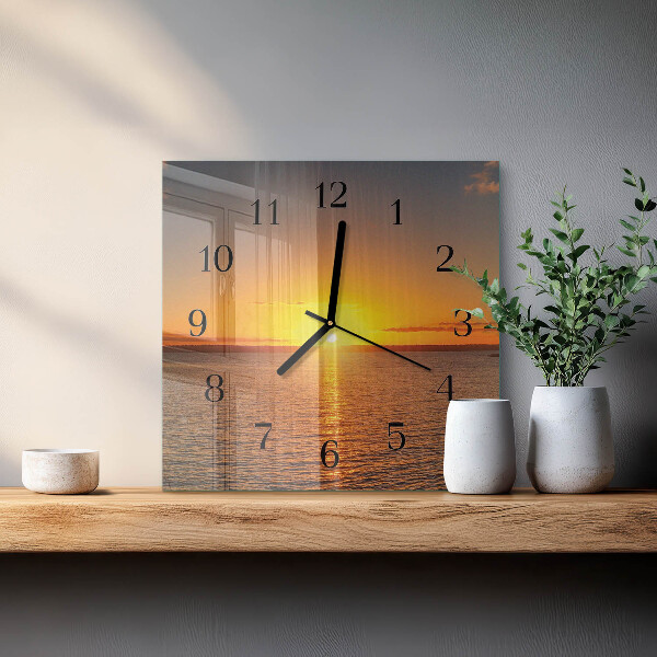 Vierkante glazen wandklok Zonsondergang