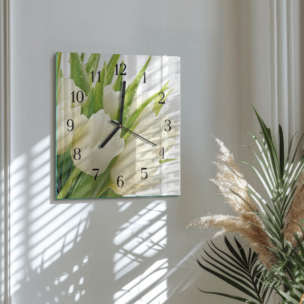 Vierkante glazen wandklok Tulpen