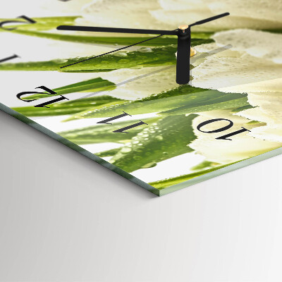 Vierkante glazen wandklok Tulpen