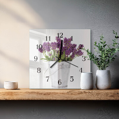 Vierkante glazen wandklok Lavendel