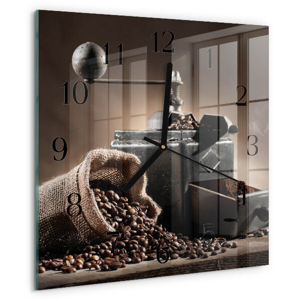 Vierkante glazen wandklok Koffiemolen