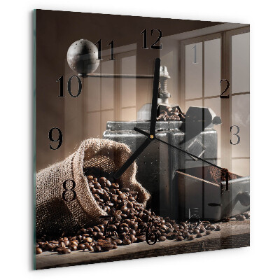 Vierkante glazen wandklok Koffiemolen