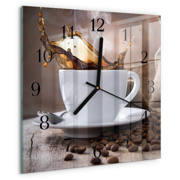 Vierkante glazen wandklok Koffie